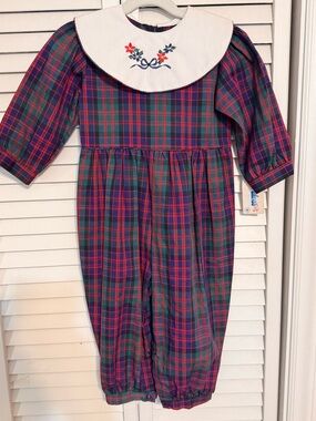 Vintage Deadstock Alexis Baby Girl Tartan Plaid Romper NWT Made in USA 24m